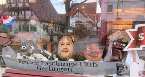 Ausstellung Masken vom Frohen Faschingsclub Gerlingen e. V. - Maskengruppe präsentiert sich in Schaufenstern