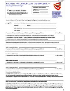 Mitgliedschaftsantrag Froher Faschingsclub Gerlingen e. V. als PDF
